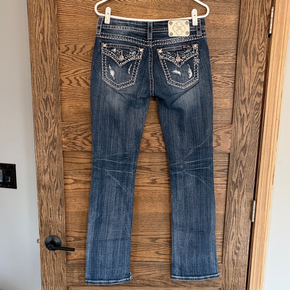 Miss Me Dark Blue Bootcut Jeans with Embellished Pockets
